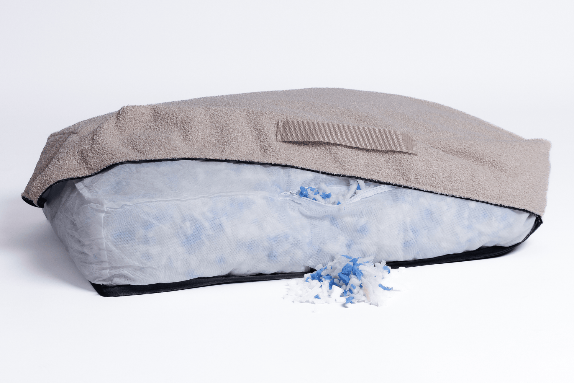 orthopädisches hundebett in beige Teddyfell mit Memory Foam Flocken
