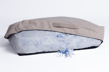 orthopädisches hundebett in beige Teddyfell mit Memory Foam Flocken
